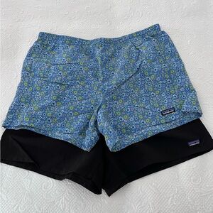 Patagonia Women's Blue Floral and Black Board Shorts